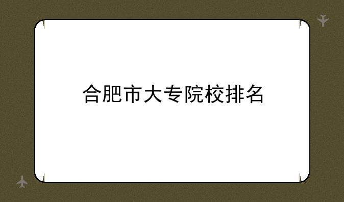 合肥市大专院校排名