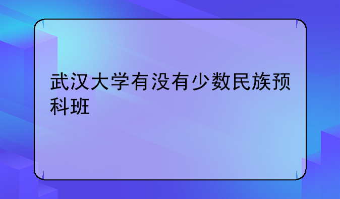 武汉大学有没有少数民族预科班