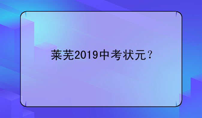 莱芜2019中考状元？